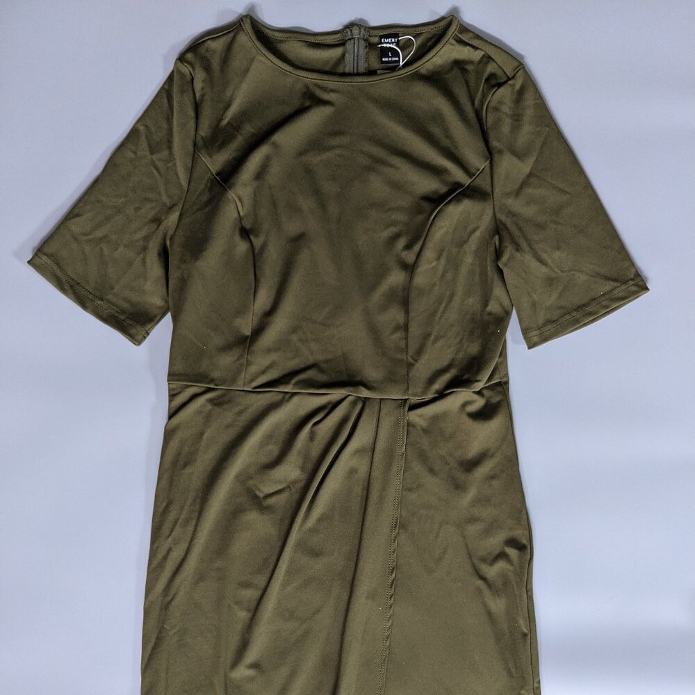 Wrap-Front Army Green Dress